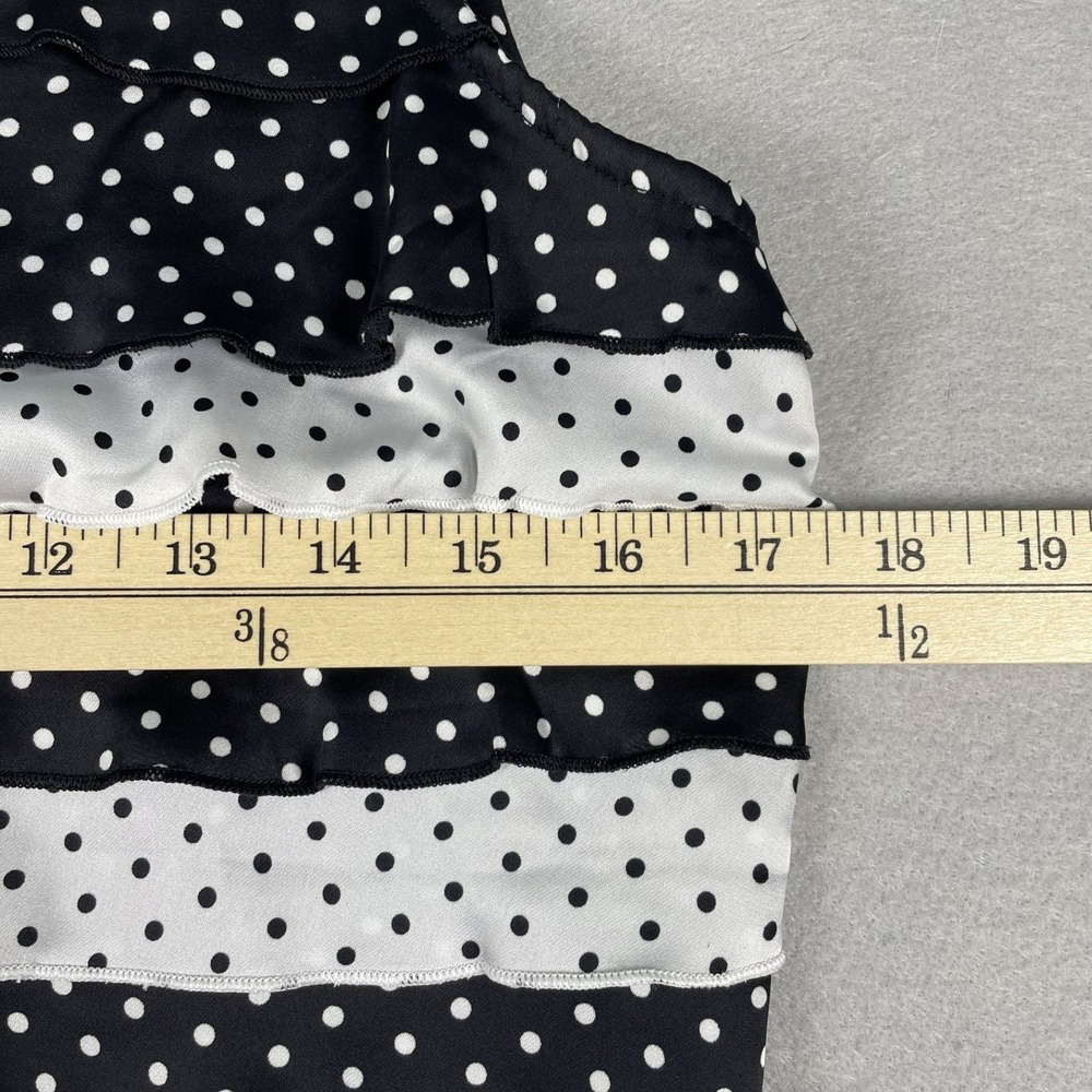 White House Black Market Tank Top Womens L Black Polka Dot Tiered Ruffle Blouse - Picture 6 of 7